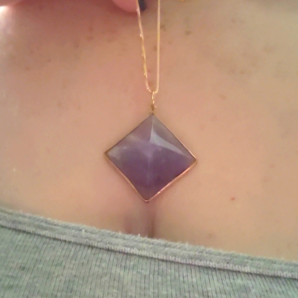 Gorgeous Amethyst Magicians pendant with 18k gold plated .925 sterling silver ch